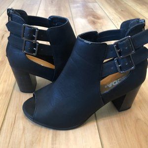 Soda Black Faux Leather Buckle Cut Out Peep Toe Booties Boots Heels